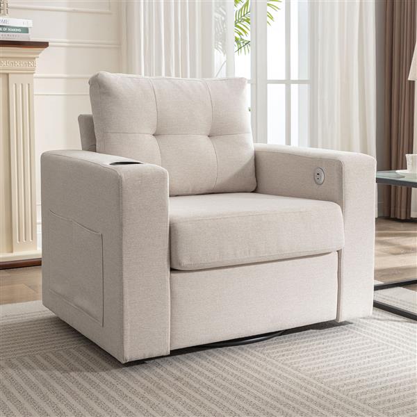 Modern Swivel Accent Sofa Chair, Ernomic Casual 90 Degree Swivel Single Sofa Seat with Drink Holder Living Room Chair ,Soft Egyptian Velvet Sofa Chair (White)