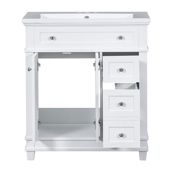 30" Bathroom Vanity Cabinet with Sink Combo Set, Undermount Resin Sink, Free Standing Vanity Set with 2 Drawers& Soft Closing Doors, Solid Wood Frame Bathroom Cabinet, White