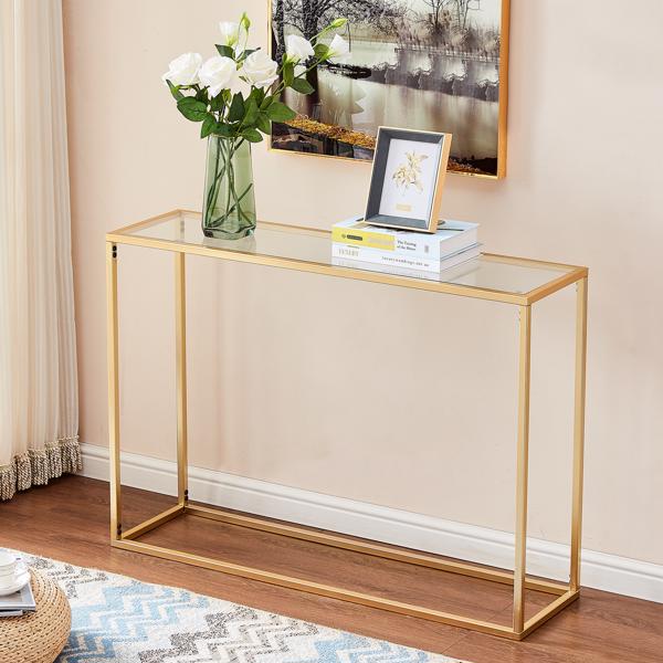 Sofa Tables, Tempered Glass Porch Table, Console Tables for Entryway, Behind Couch Table, Entry Table with Gold Metal Frame, Hallway Table for Living Room, Entrance Hall Furniture