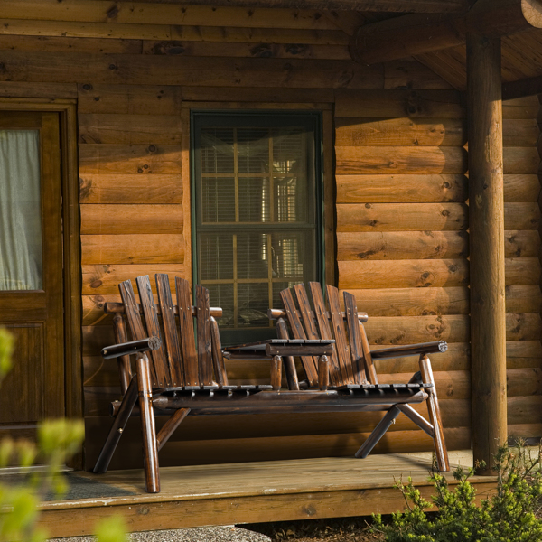 Outdoor Bench Adirondack Bench with Built-in Table，Wood Bench Garden Bench for Outdoors Porch Bench for Yard Garden Patio Outside Deck Firepit Pool 