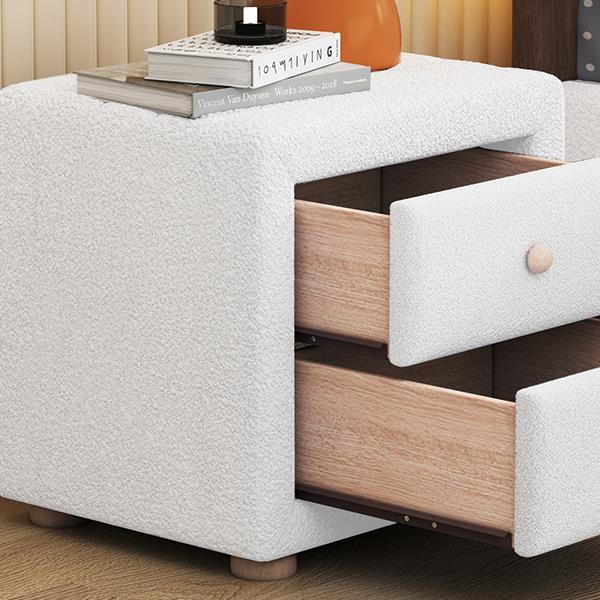 Teddy Fleece Nightstand with 2 Drawers, White