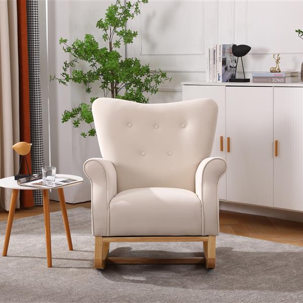 Baby Room High Back Rocking Chair Nursery Chair , Comfortable Rocker Fabric Padded Seat ,Modern High Back Armchair