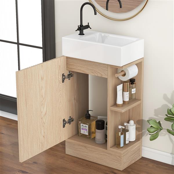 18.6" Bathroom Vanity with Sink, Bathroom Vanity Cabinet with Two-tier Shelf, Left or Right Orientation, Natural