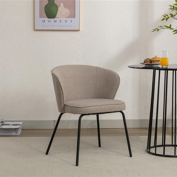 041-Set of 1 Boucle Fabric Dining Chair With Black Metal Legs,Light Coffee