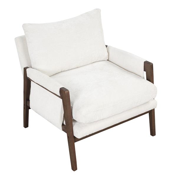 Mid-Century Modern Velvet Leisure Chair with Solid Wood and Thick Seat Cushion for Living Room,Bedroom,Studio,White