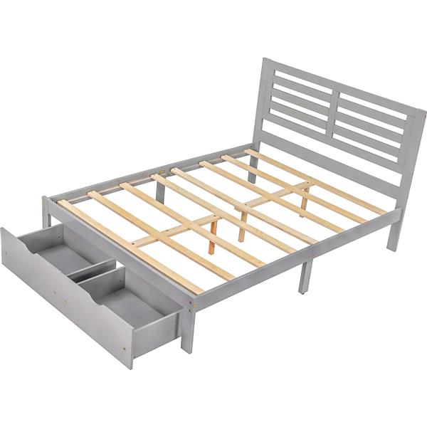 Full Size Platform Bed with Drawers, Gray