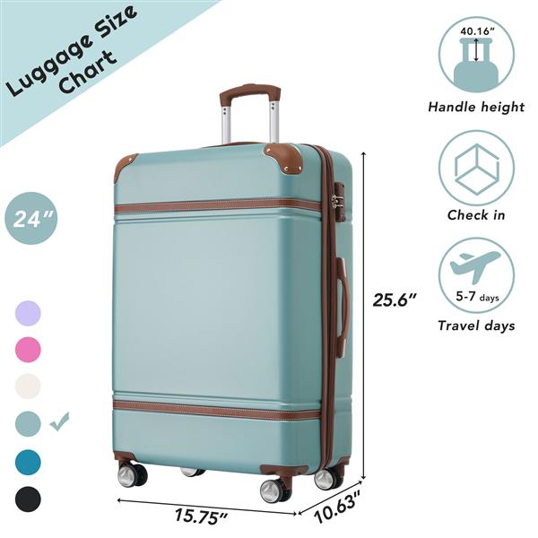 24 IN Luggage 1 Piece with TSA lock , Expandable Lightweight Suitcase Spinner Wheels, Vintage Luggage,Blue Green