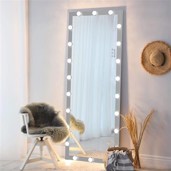 Hollywood Full Length Mirror with Lights Full Body Vanity Mirror with 3 Color Modes Lighted Standing Floor Mirror for Dressing Room Bedroom Wall Mounted Touch Control Silver 63"x24"