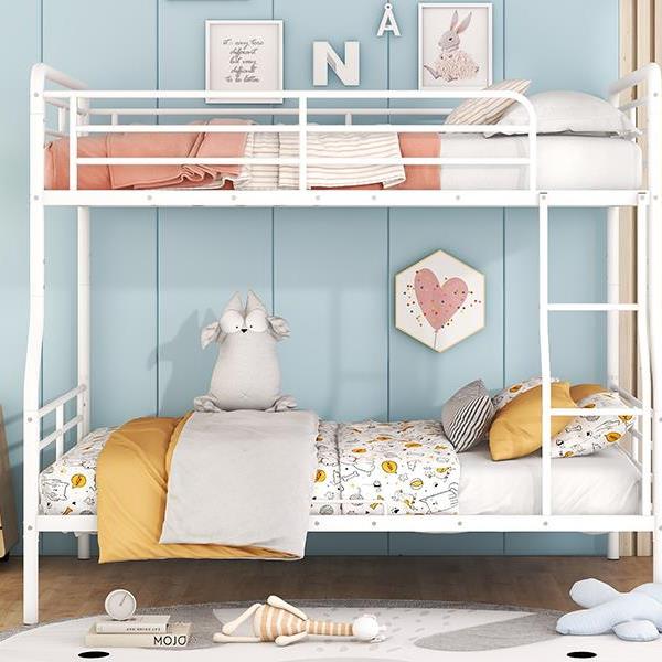 Full XL Over Queen Metal Bunk Bed, White