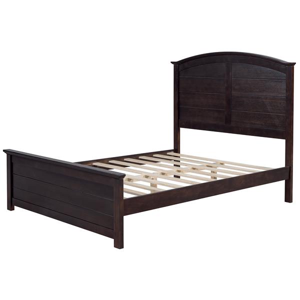 Farmhouse Wooden Platform Full Size Bed with Curl Design Headboard and Footboard for Teenager, Espresso