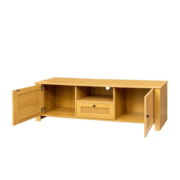 Farmhouse TV Stand Modern Wood Media Entertainment Center Console Table with 2Doors and  1   Open Shelves