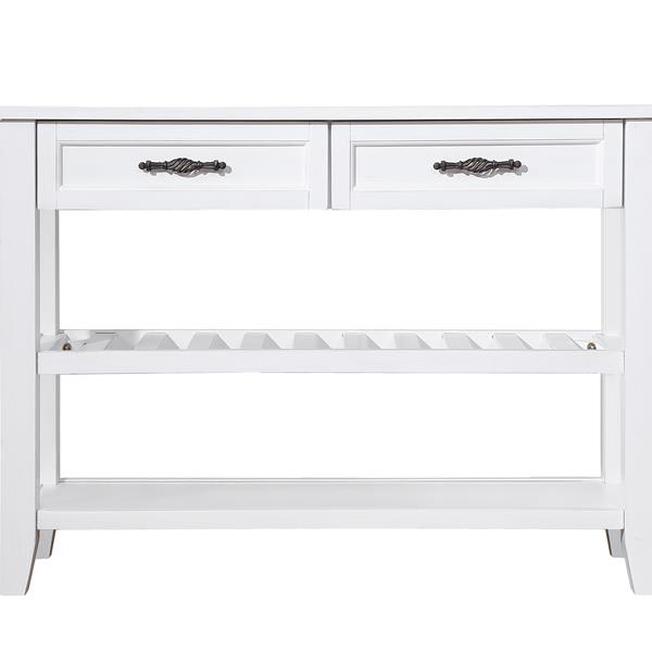 Console Sofa Table with 2 Storage Drawers and 2 Tiers Shelves, Mid-Century Style 42'' Solid Wood Buffet Sideboard for Living Room Furniture Kitchen Dining Room Entryway Hallway, Antique White