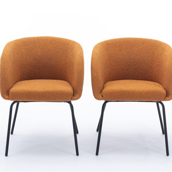 040-Boucle Fabric Dining Chair With Black Metal Legs Set Of 2,Ginger