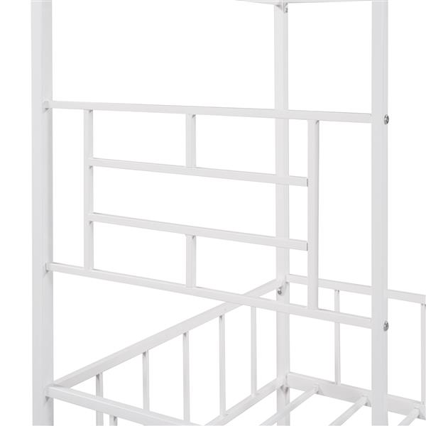 Metal House Bed Frame Twin Size with Slatted Support No Box Spring Needed White