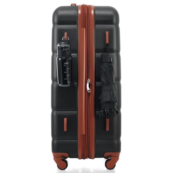 Luggage Set of 3, 20-inch with USB Port, Airline Certified Carry-on Luggage with Cup Holder, ABS Hard Shell Luggage with Spinner Wheels, black and brown