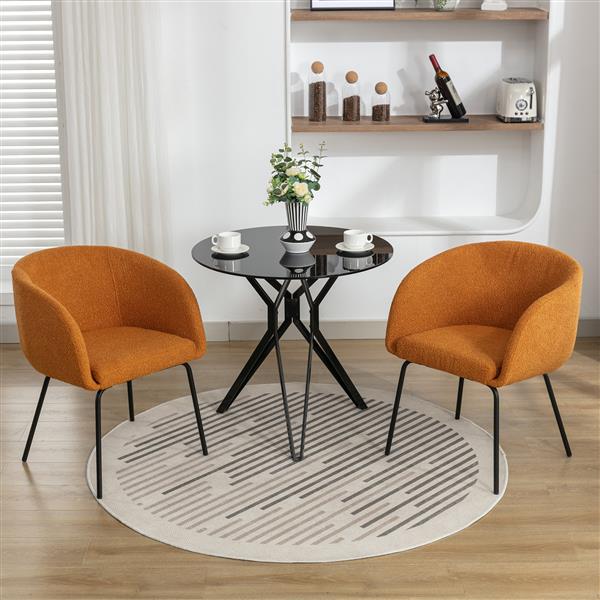 040-Boucle Fabric Dining Chair With Black Metal Legs Set Of 2,Ginger