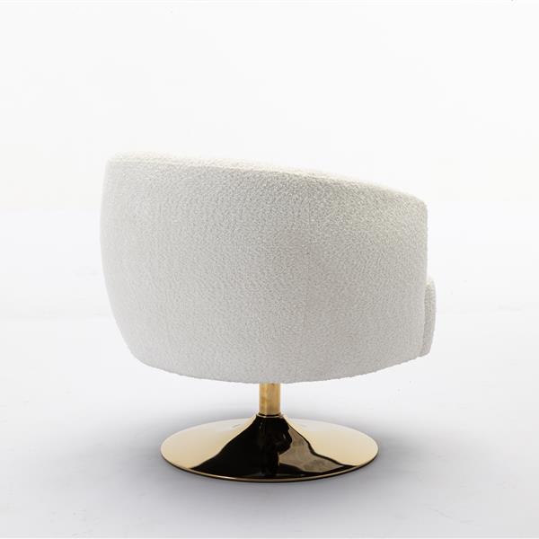 048-Chenille Fabric Swivel Chair With Gold Metal Round Base,White