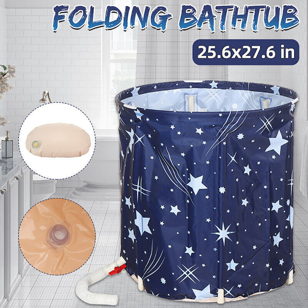 Foldable Portable Bathtub Water Tub Folding PVC Adult SPA Bath Bucket 65X70cm