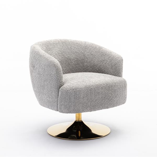 048-Chenille Fabric Swivel Chair With Gold Metal Round Base,Light Gray