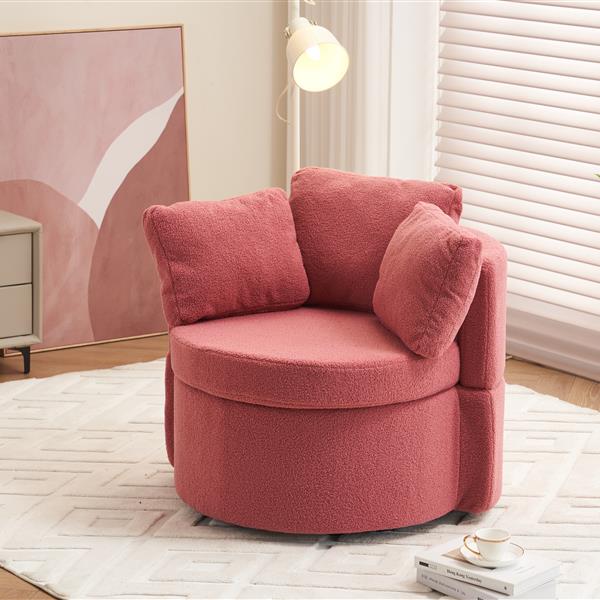 Fabric Swivel And Storage Chair With Back Cushion For Living Room,Dark Pink