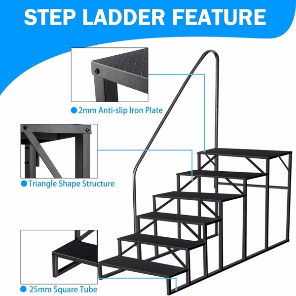 RV Stairs 6 Step Ladder, RV Steps Anti-Slip, Hot Tub Steps with Handrail, 660 lbs RV Ladder for 5th Wheel RV, Mobile Home Stairs