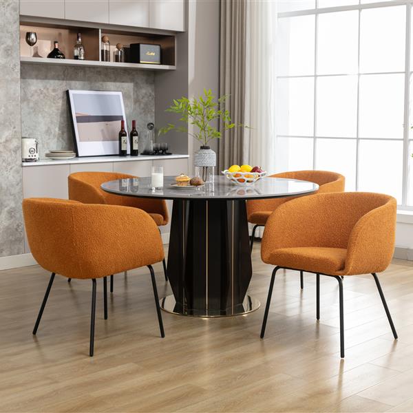 040-Boucle Fabric Dining Chair With Black Metal Legs Set Of 2,Ginger