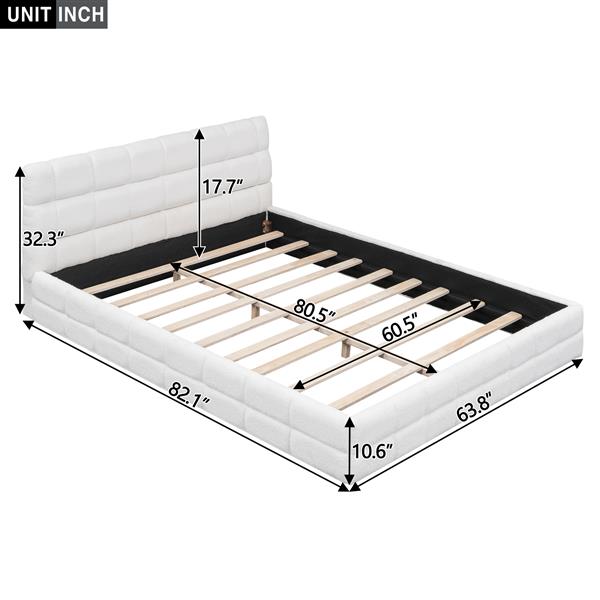 Queen Size Upholstered Platform Bed, White