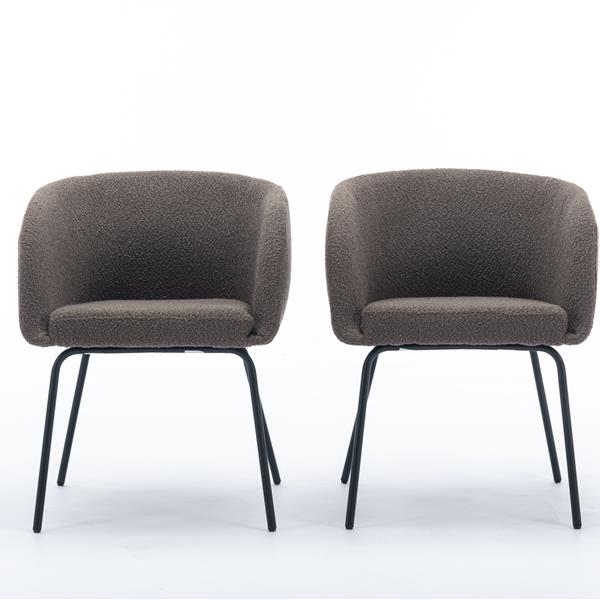 040-Set of 2 Boucle Fabric Dining Chairs With Black Metal Legs,Dark Brown