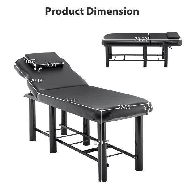 Professioanl Massage Table , Backrest Adjustable, Removable Headrest, Bottom Shelf Storage , Memory Foam Layer Salon Bed,Black