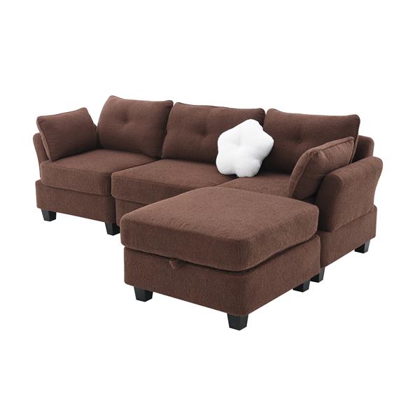 [VIDEO provided] [New] 92*63"Modern Teddy Velvet Sectional Sofa,Charging Ports on Each Side,L-shaped Couch with Storage Ottoman,4 seat Interior Furniture for Living Room, Apartment,3 Colors(3 pillows)