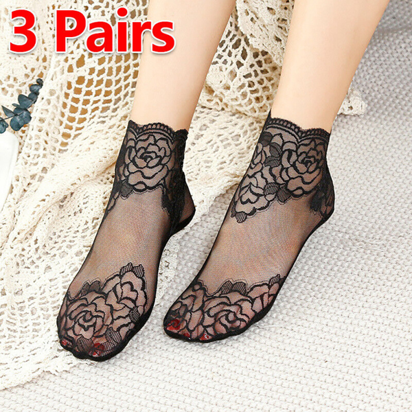 Women Ladies Lace Ankle Sexy Ankle Socks Stocking Floral Elegant Sheer Thin UK