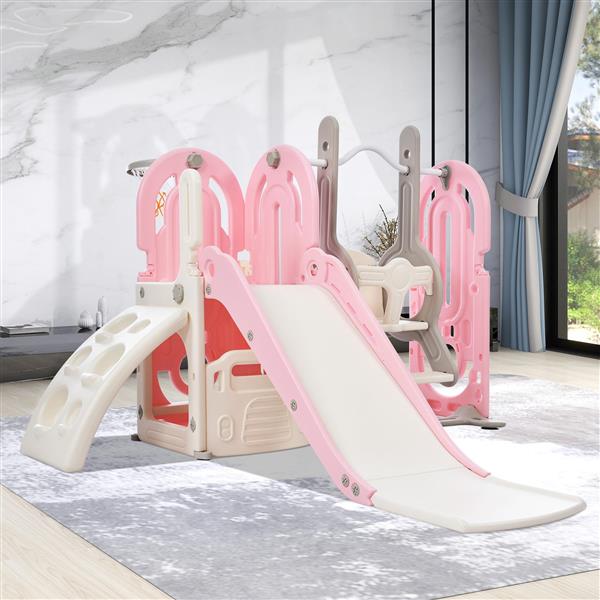 Toddler Slide and Swing Set 5 in 1, Kids Playground Climber Slide Playset with Basketball Hoop  Combination for Babies Indoor & Outdoor