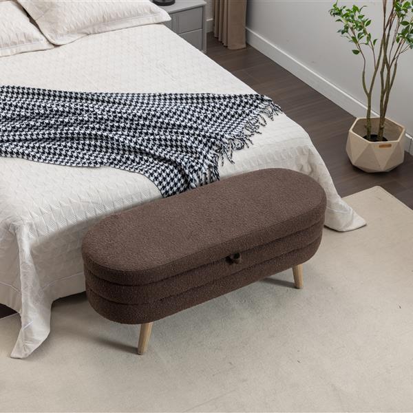 036-Boucle Fabric Storage Bench Bedroom Bench With Wood Legs For Living Room Bedroom Indoor,Brown