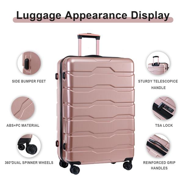 Luggage Sets ABS+PC Hardshell 3pcs Clearance Luggage Hardside Lightweight Durable Suitcase sets Spinner Wheels Suitcase with TSA Lock (20/24/28), RoseGold