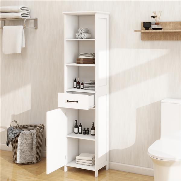 Floor Standing Cabinet with 1 Door and 1 Drawer - White