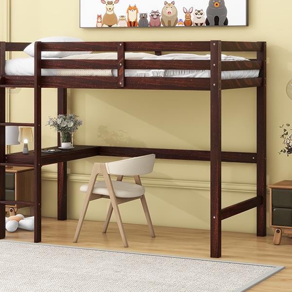 Twin Loft Bed with  built-in desk,Espresso