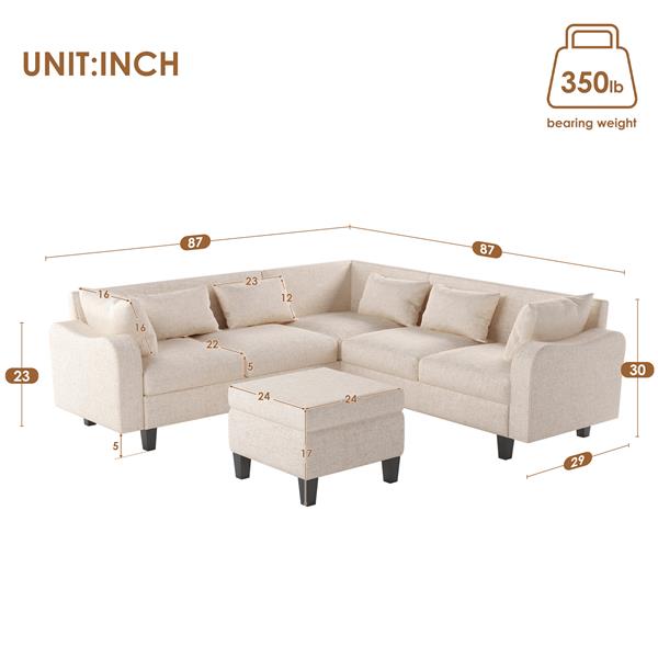 [New]87" Modern Sectional Sofa with coffee table,6-Seat Couch Set with Storage Ottoman,Various Combinations,L-Shape Indoor Furniture with Unique Armrests for Living Room,Apartment, 2 Colors(6 pillows)