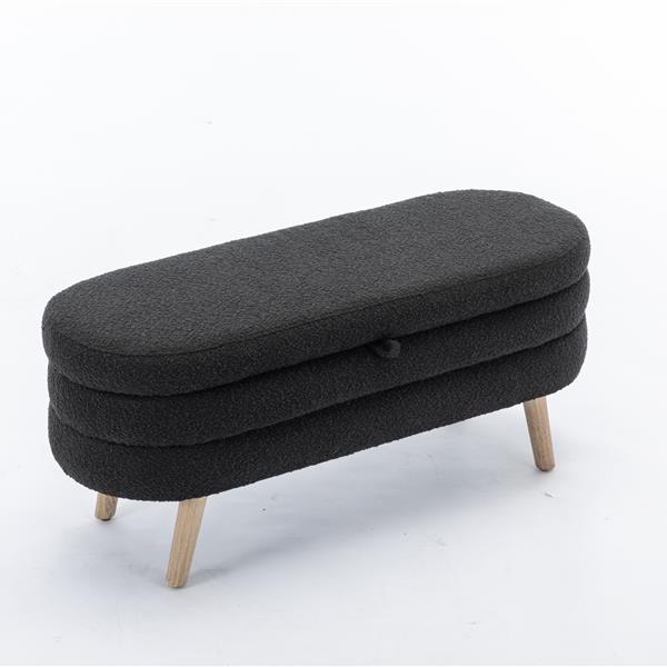 036-Boucle Fabric Storage Bench Bedroom Bench With Wood Legs For Living Room Bedroom Indoor,Black