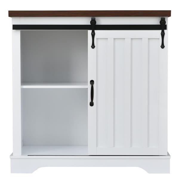 Bathroom Storage Cabinet, Freestanding Cabinet, Sliding Barn Door, Thick Top, Adjustable Shelf, White and Brown