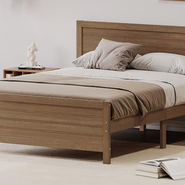 Wood Platform Bed Frame with Headboard, Mattress Foundation with Wood Slat Support, No Box Spring Needed, King Size, Walnut