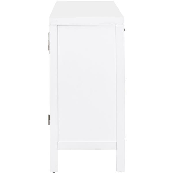 Large Storage Space Sideboard with Artificial Rattan Door and Metal Handles for Living Room and Entryway (White)