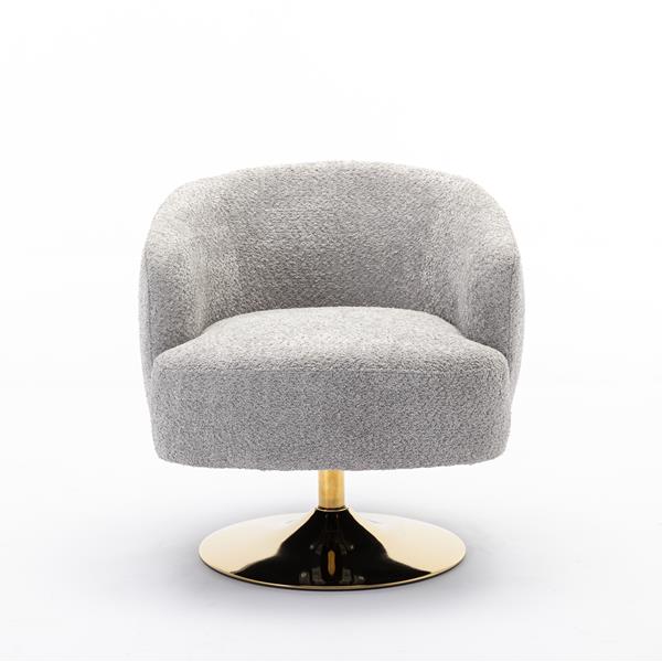 048-Chenille Fabric Swivel Chair With Gold Metal Round Base,Light Gray