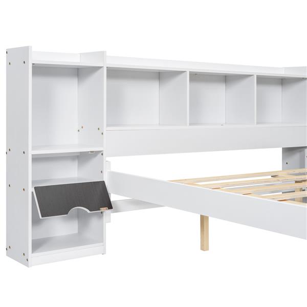 Queen Size Wood Platform Bed with Multi-storage Headboard and a Drawer, White(Expected Arrival Time: 6.16)