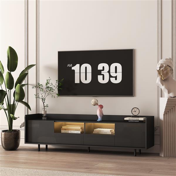 High Gloss TV Stand with LED Light for TVs up to 70 inche, Modern Home Entertainment Center with Open Shelves and Drawers, Media Console TV Stand for Living Room