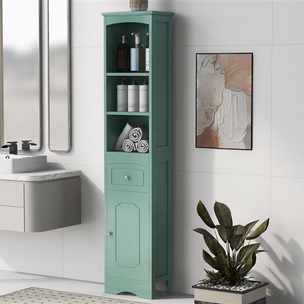 Tall Bathroom Cabinet, Freestanding Storage Cabinet with Drawer, MDF Board, Adjustable Shelf, Green