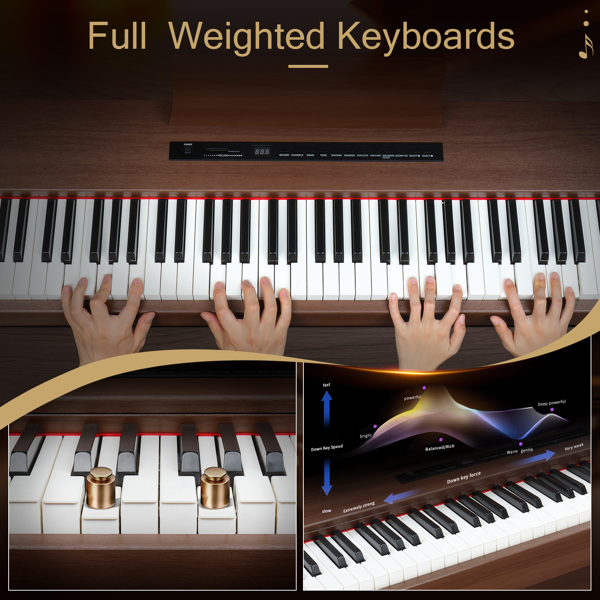 【Do Not Sell on Amazon】Glarry GDP-104 88 Keys Full Weighted Keyboards Digital Piano with Furniture Stand, Power Adapter, Triple Pedals, Headphone, for All Experience Levels Black Walnut