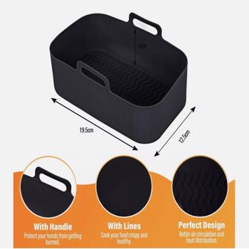 2Pcs Air Fryer Silicone Pot Rectangle Baking Tray Basket Liners Insert Dish UK