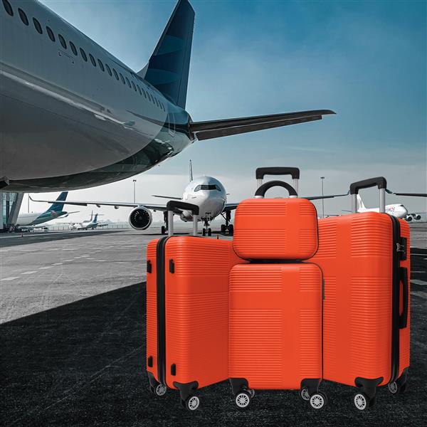 Luggage 4 Piece Set with Spinner Wheels, Hardshell Lightweight Suitcase with TSA Lock,Checked Luggage,Orange(12/20/24/28in)