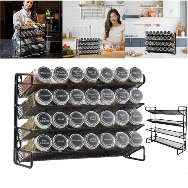 4 Tier Metal Spice Rack Kitchen Countertop Cupboard Spice Herb Jar Storage Shelf