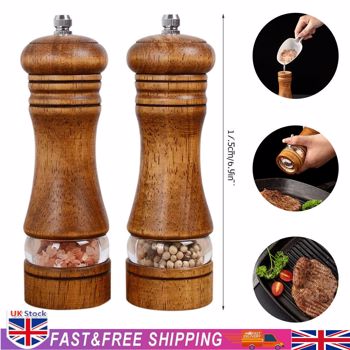 2Pcs Oak Wooden Manual Pepper Grinder Salt Spice Herb Mill Refillable UK